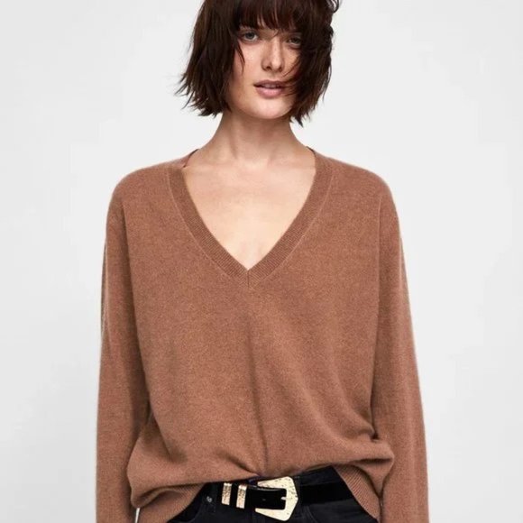 Zara Sweaters - Zara Tissue Sheer V-Neck Oversized Long Knit Sweater